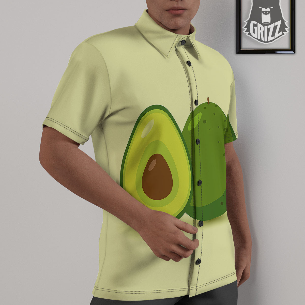 Avocado Green Print Untucked Shirts-grizzshop
