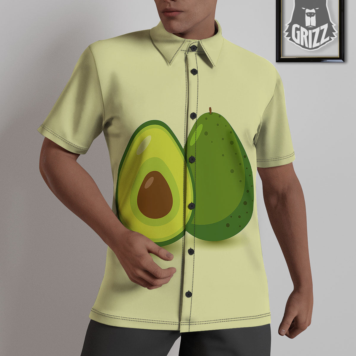 Avocado Green Print Untucked Shirts-grizzshop