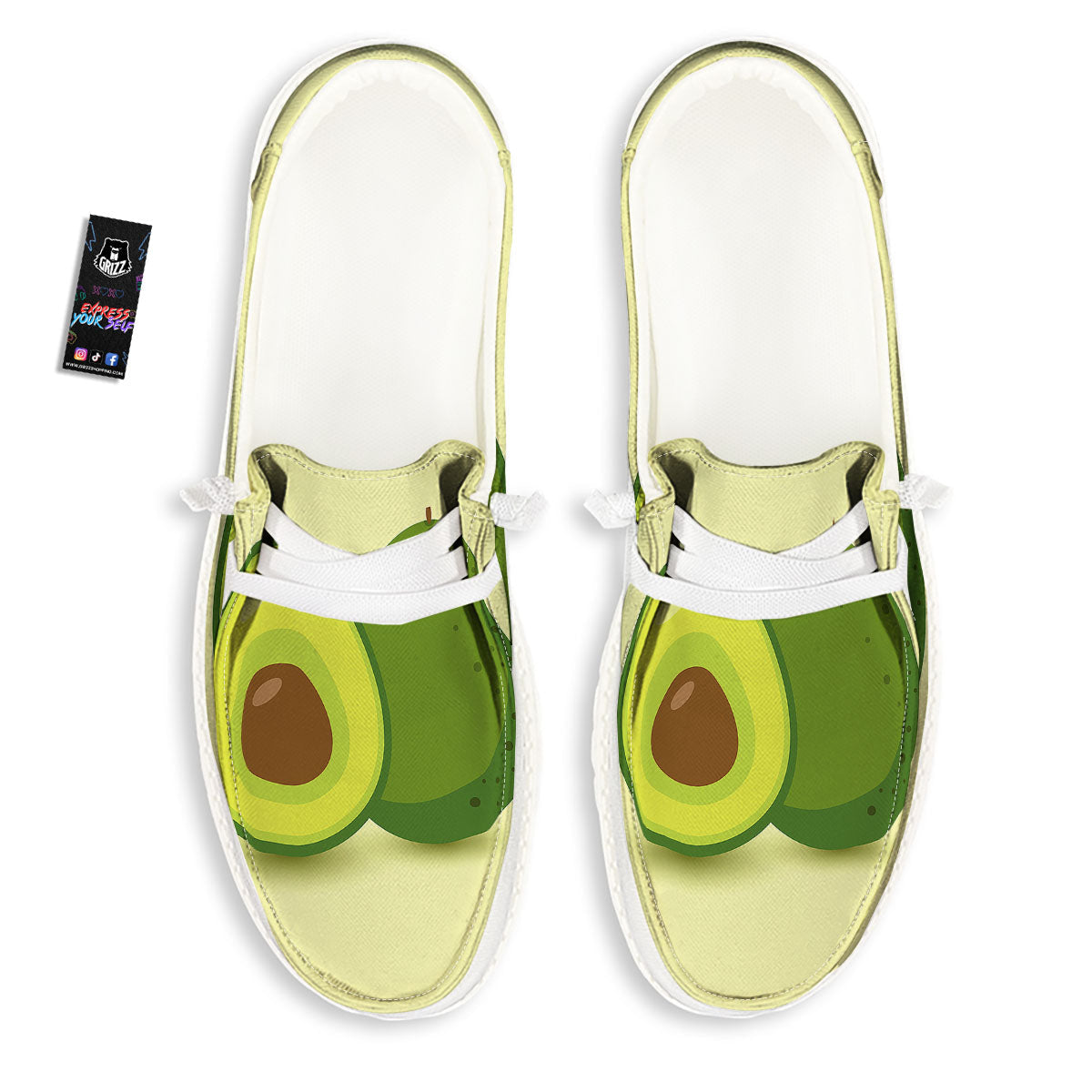 Avocado Green Print White Loafers-grizzshop