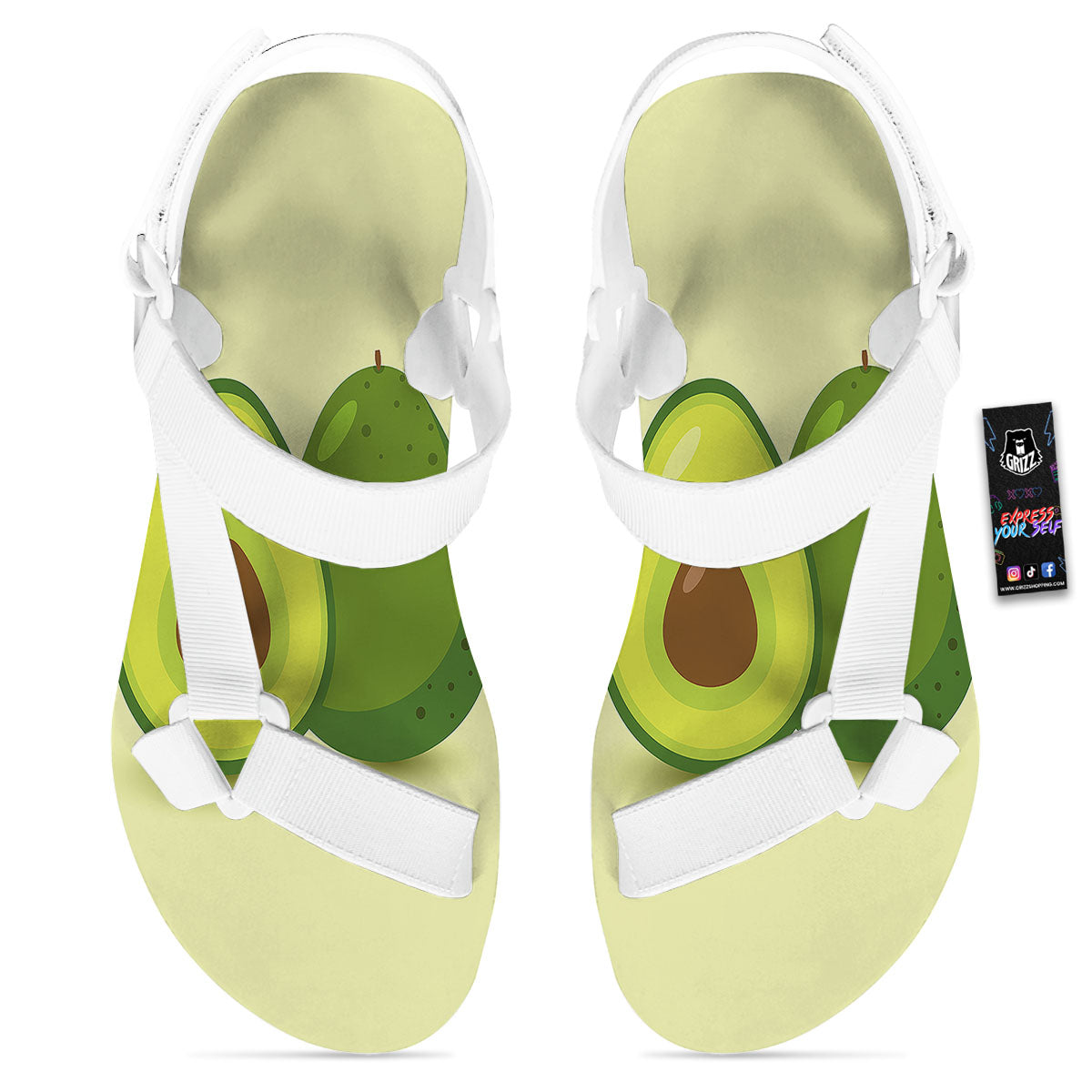 Avocado Green Print White Open Toe Sandals-grizzshop