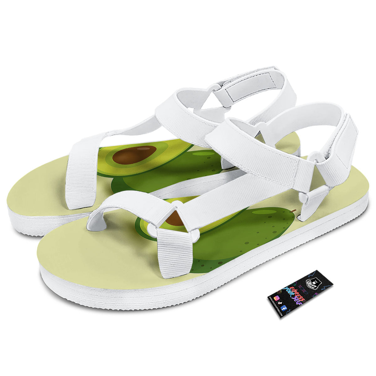 Avocado Green Print White Open Toe Sandals-grizzshop