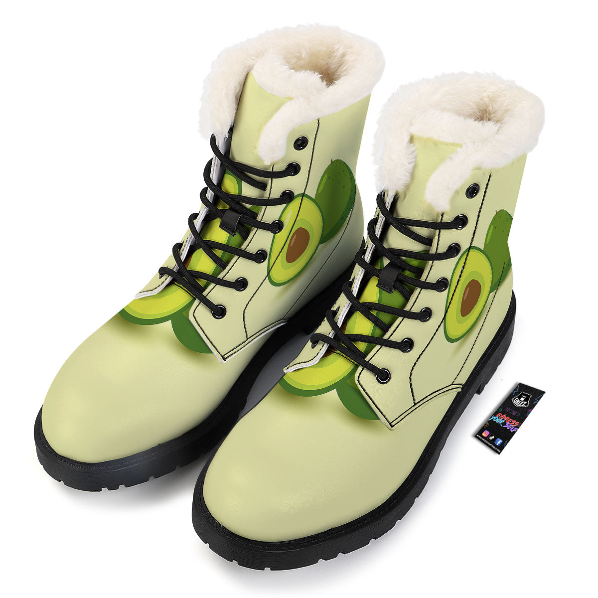 Avocado Green Print Winter Boots-grizzshop
