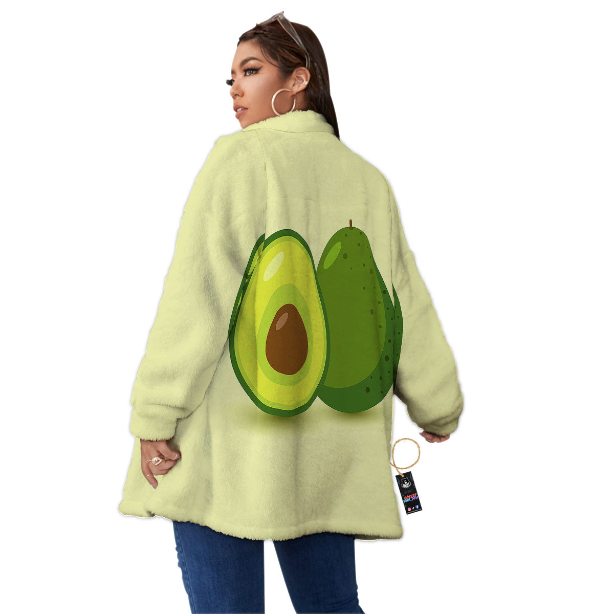 Avocado Green Print Women's Sherpa Jacket-grizzshop