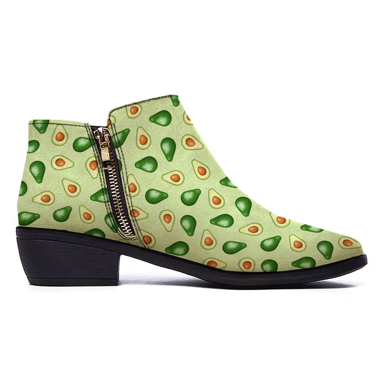 Avocado Half Cut Print Ankle Boots-grizzshop