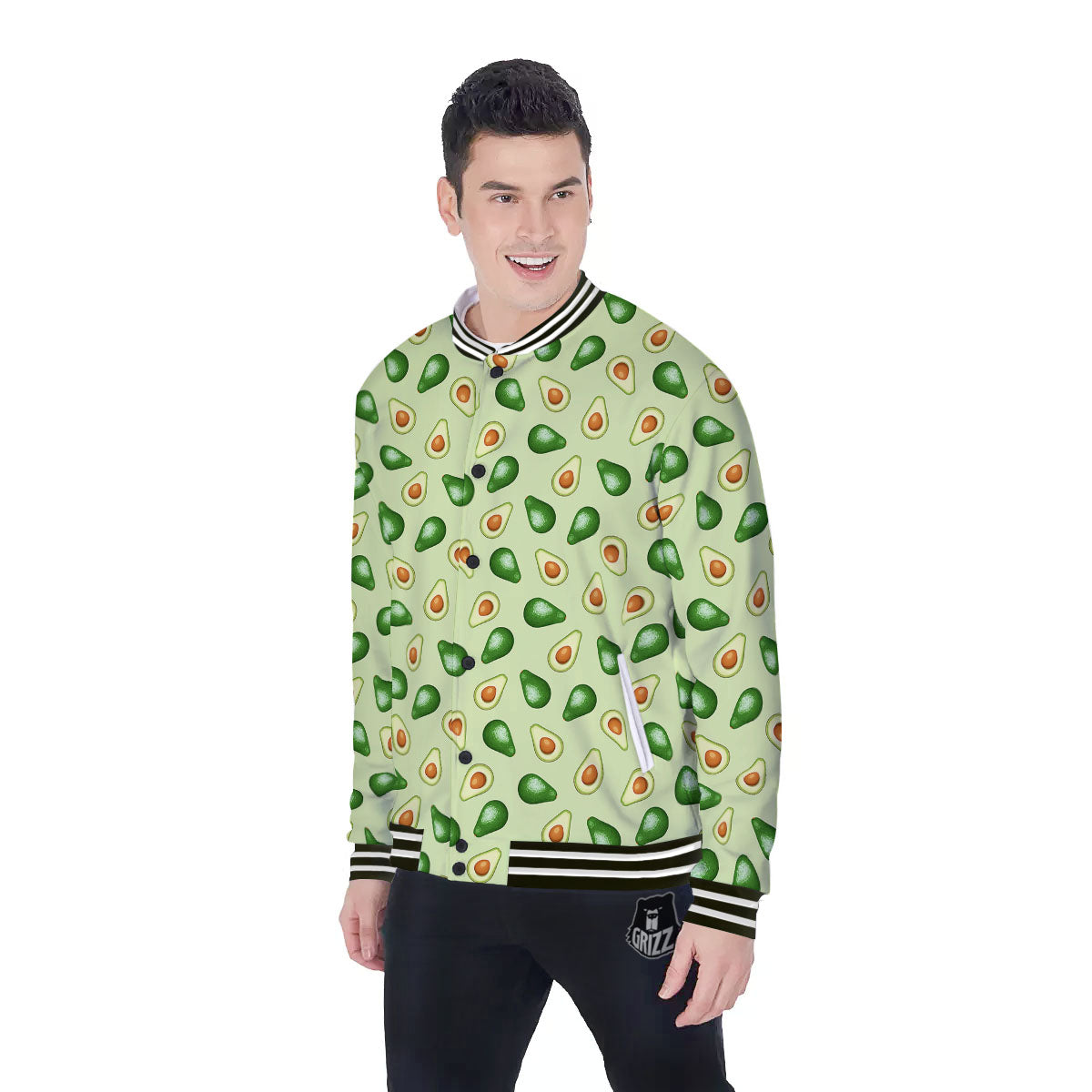 Avocado Half Cut Print Baseball Jacket-grizzshop