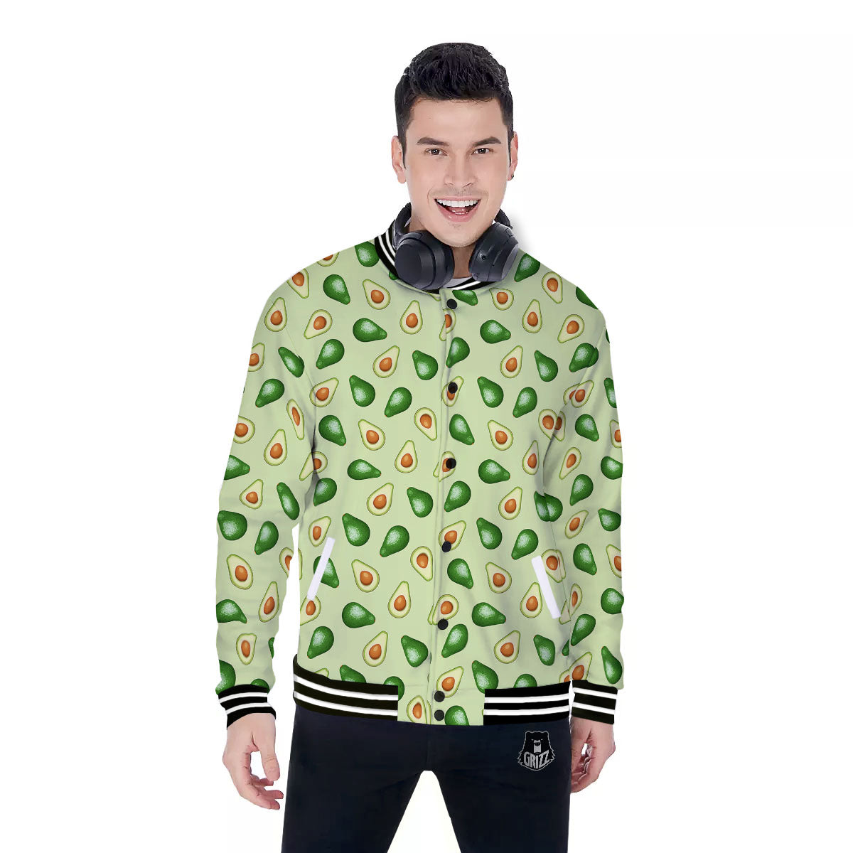 Avocado Half Cut Print Baseball Jacket-grizzshop