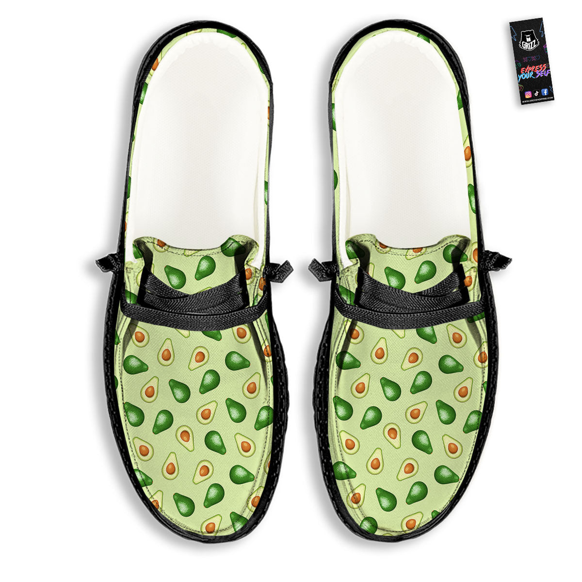 Avocado Half Cut Print Black Loafers-grizzshop