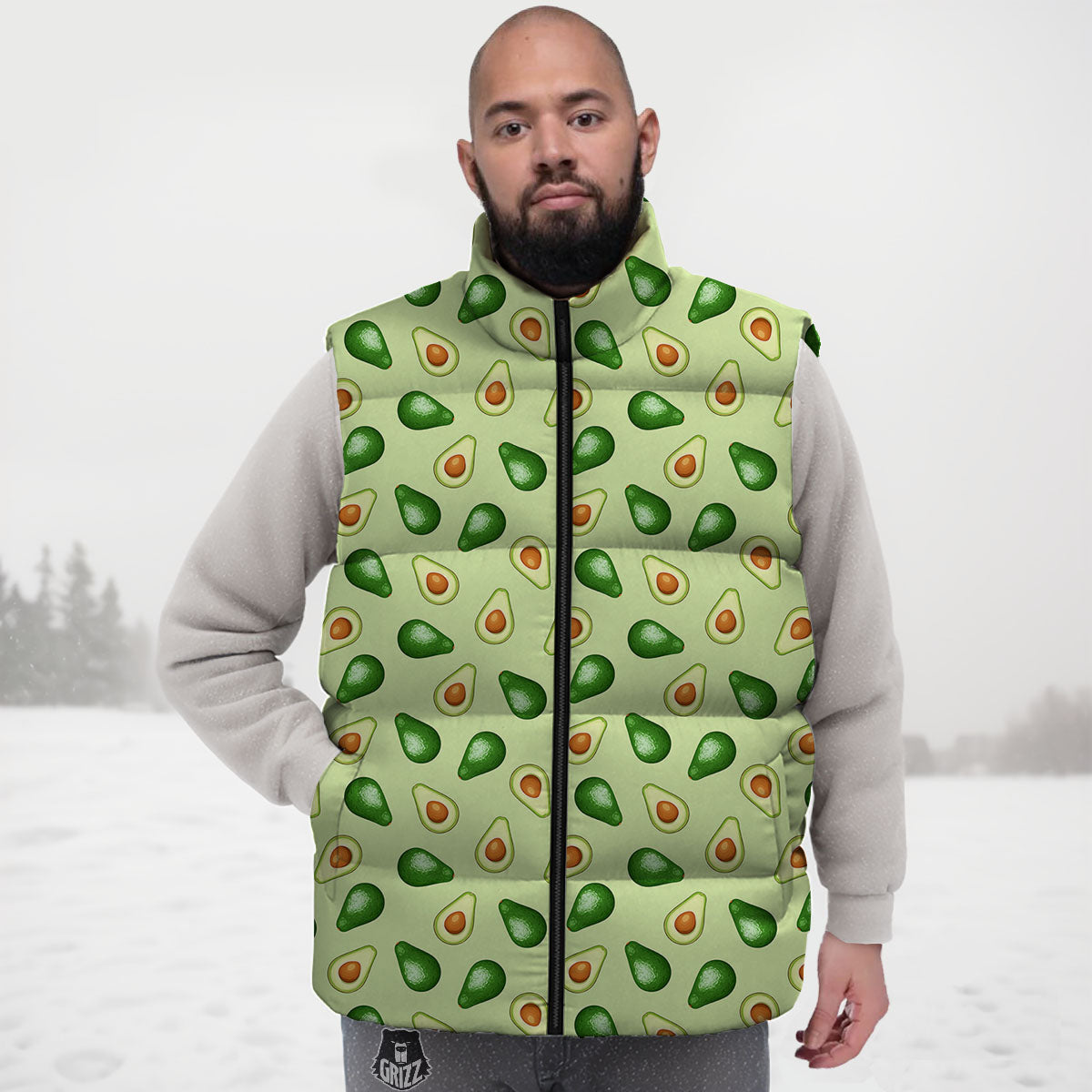 Avocado Half Cut Print Down Vest