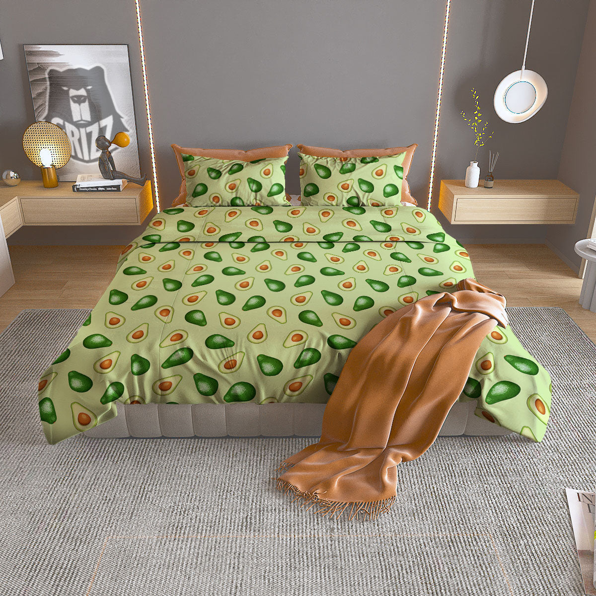 Avocado Half Cut Print Duvet Cover Bedding Set