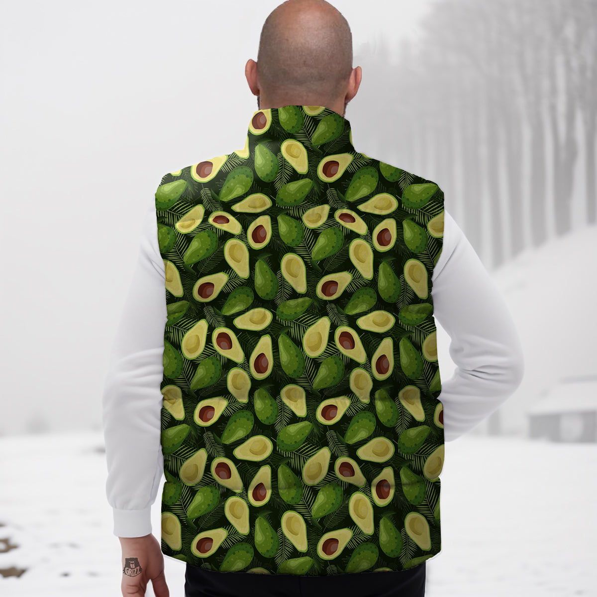 Avocado Half Cut Print Pattern Down Vest