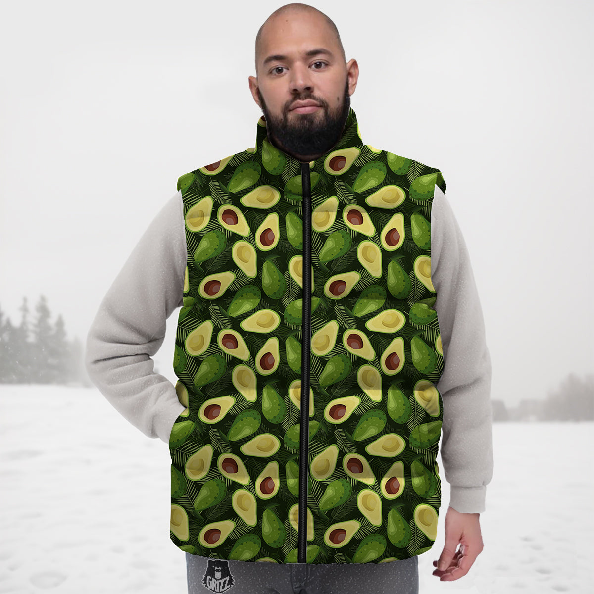 Avocado Half Cut Print Pattern Down Vest