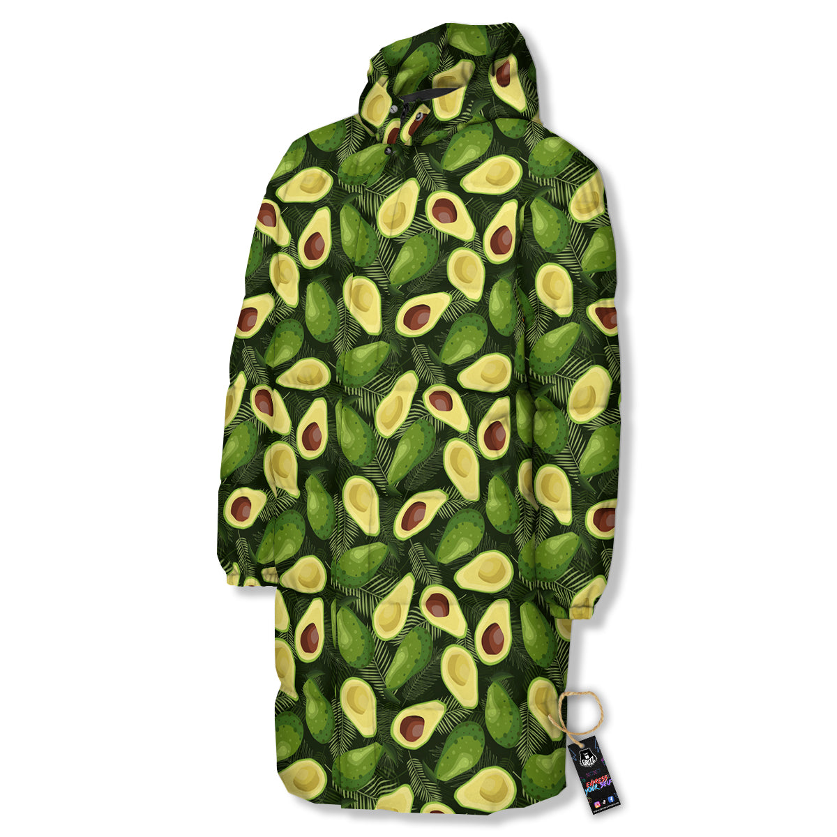 Avocado Half Cut Print Pattern Long Down Jacket-grizzshop