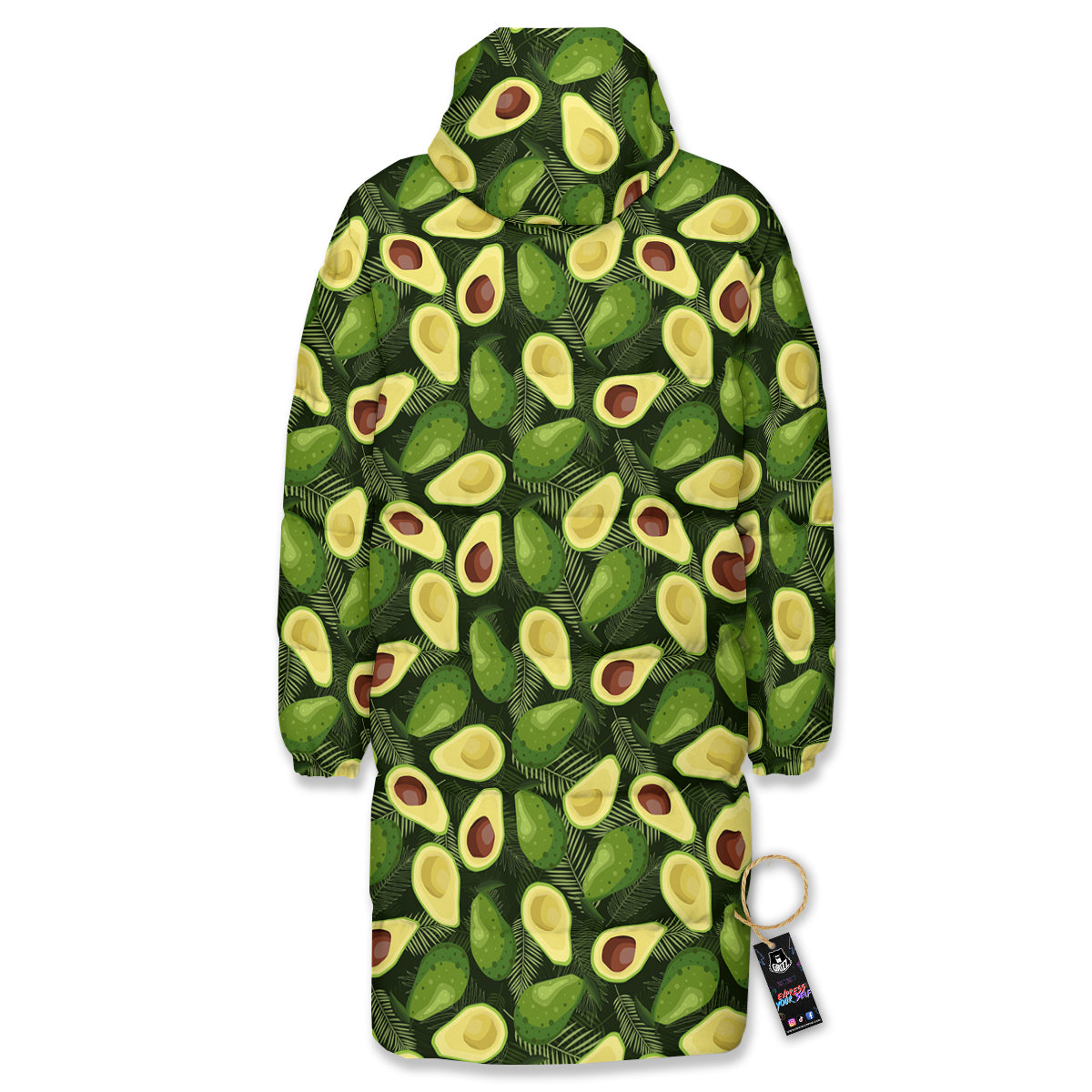 Avocado Half Cut Print Pattern Long Down Jacket-grizzshop