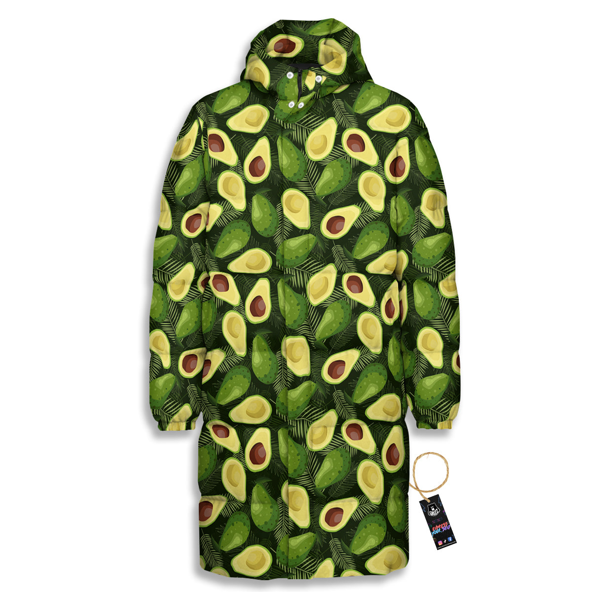 Avocado Half Cut Print Pattern Long Down Jacket-grizzshop