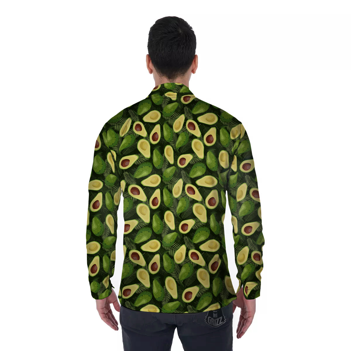 Avocado Half Cut Print Pattern Men's Long Sleeve Shirts-grizzshop