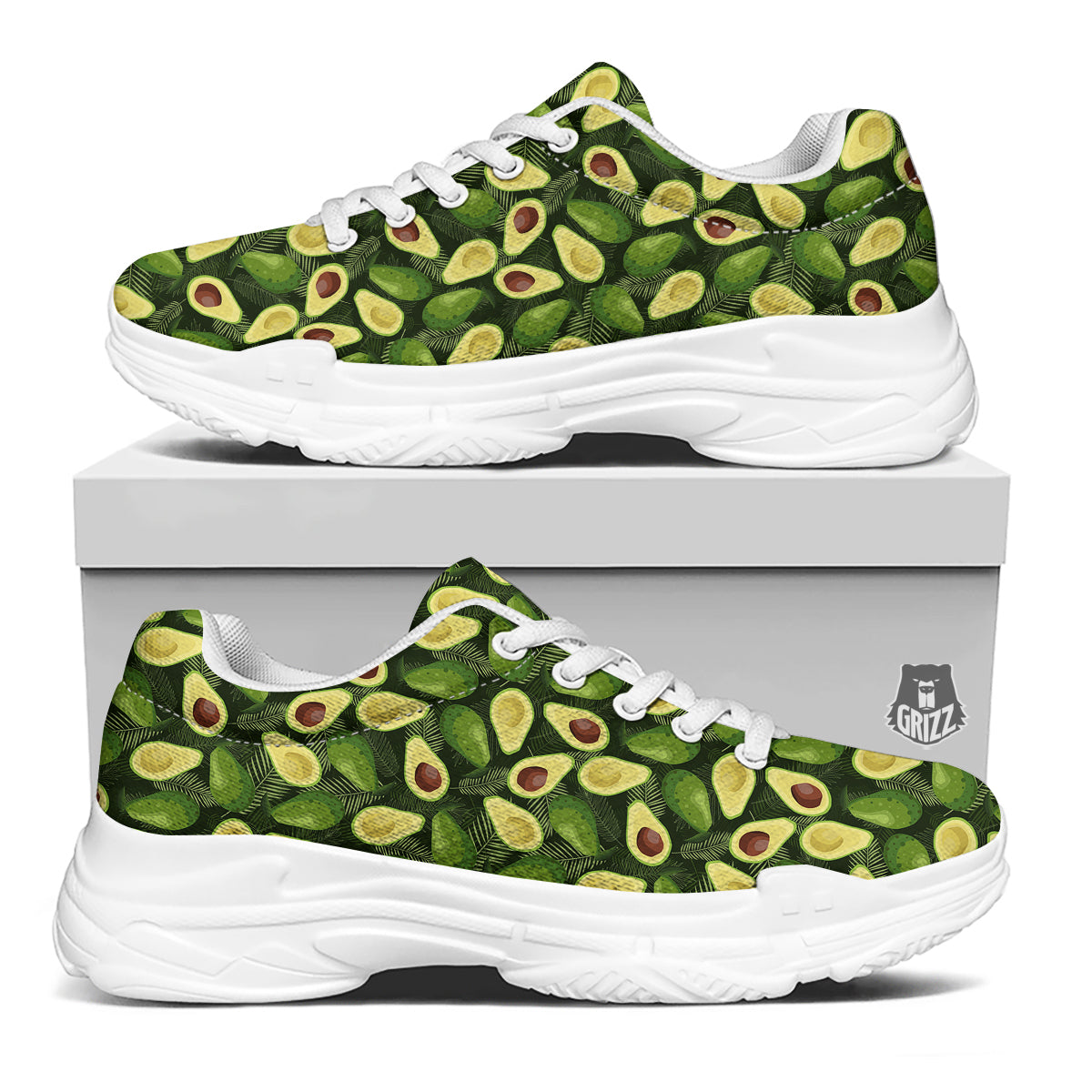 Avocado Half Cut Print Pattern White Chunky Shoes-grizzshop