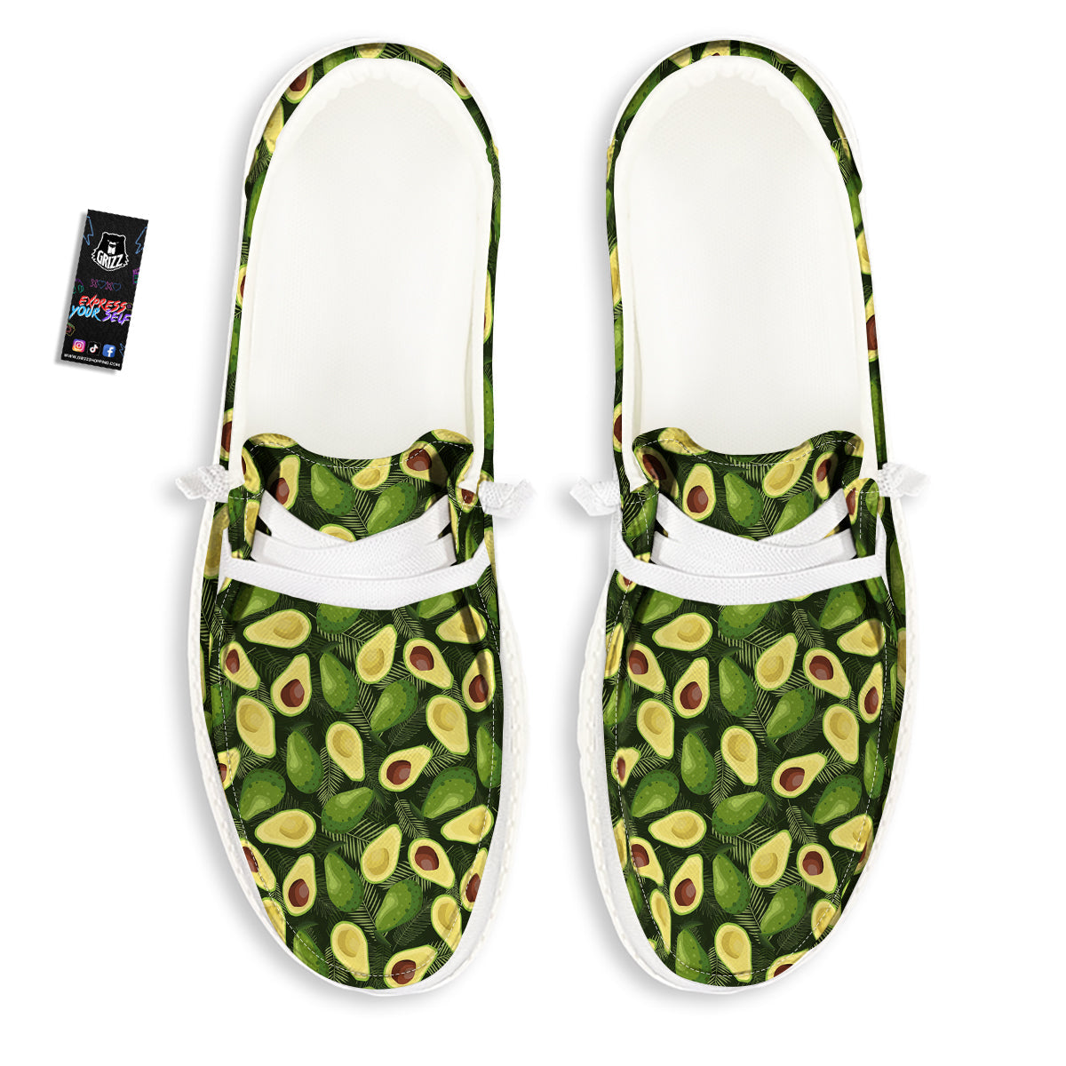Avocado Half Cut Print Pattern White Loafers-grizzshop