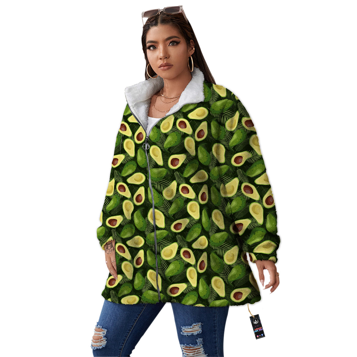 Avocado Half Cut Print Pattern Women's Sherpa Jacket-grizzshop