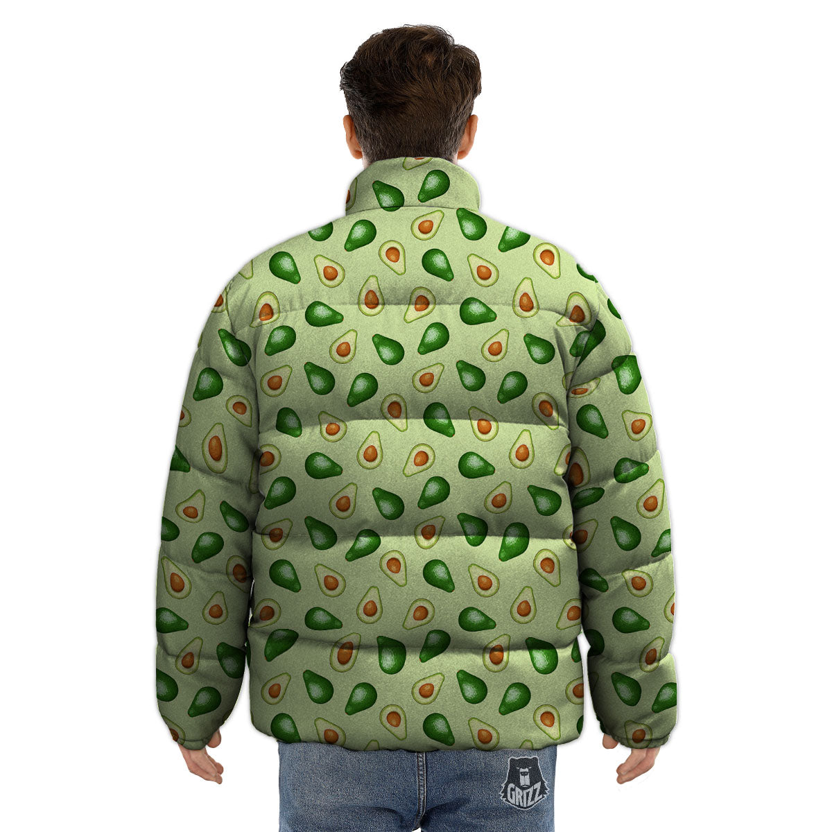 Avocado Half Cut Print Puffer Jacket-grizzshop