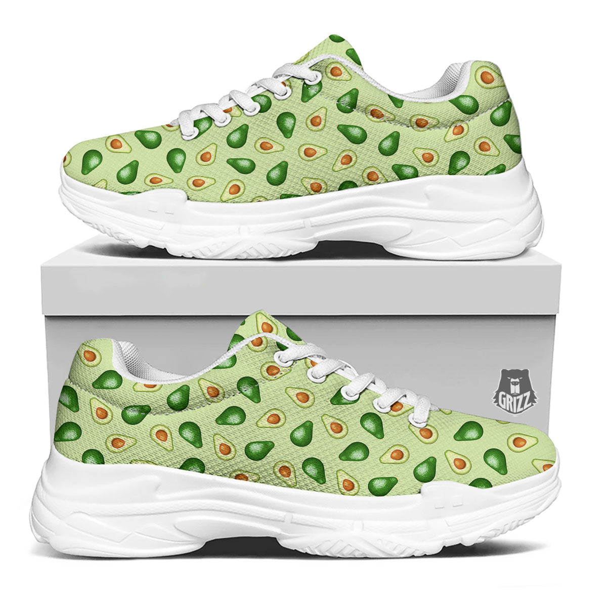 Avocado Half Cut Print White Chunky Shoes-grizzshop