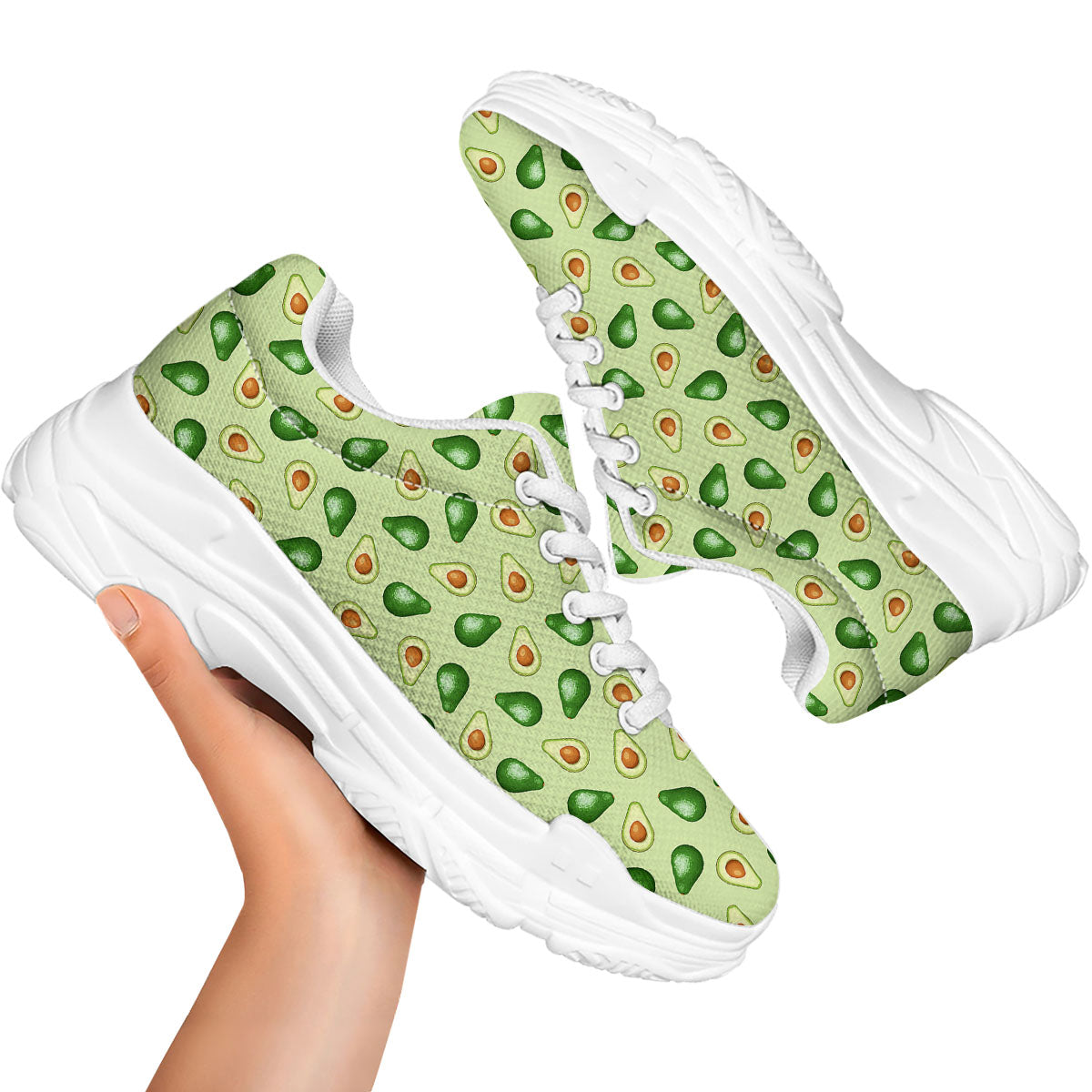 Avocado Half Cut Print White Chunky Shoes-grizzshop