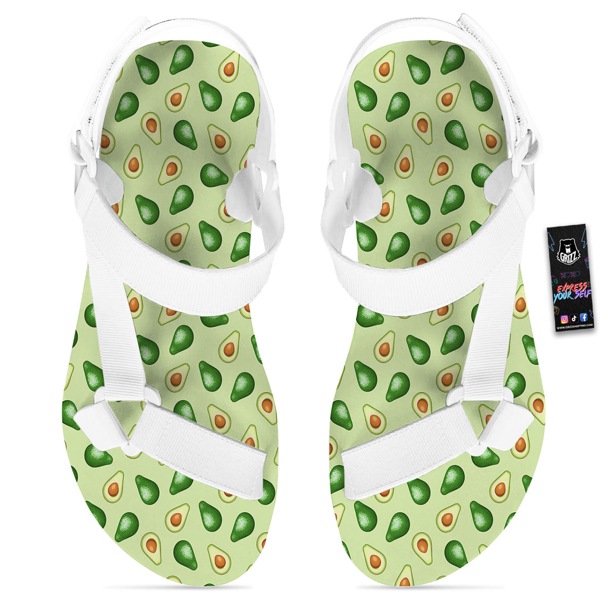 Avocado Half Cut Print White Open Toe Sandals-grizzshop