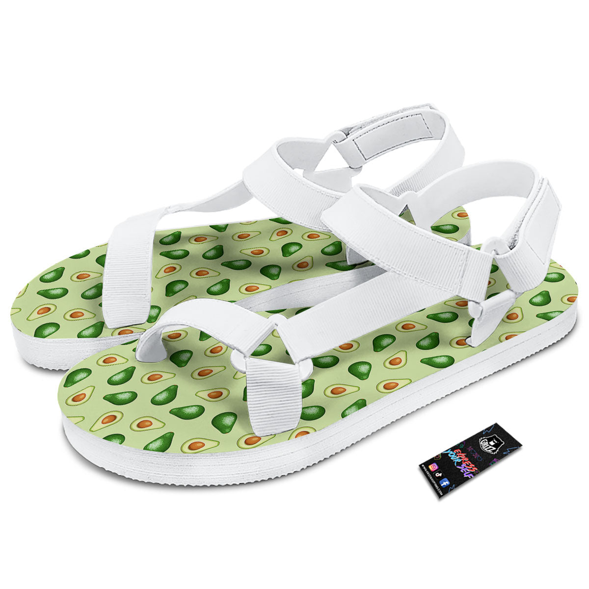 Avocado Half Cut Print White Open Toe Sandals-grizzshop