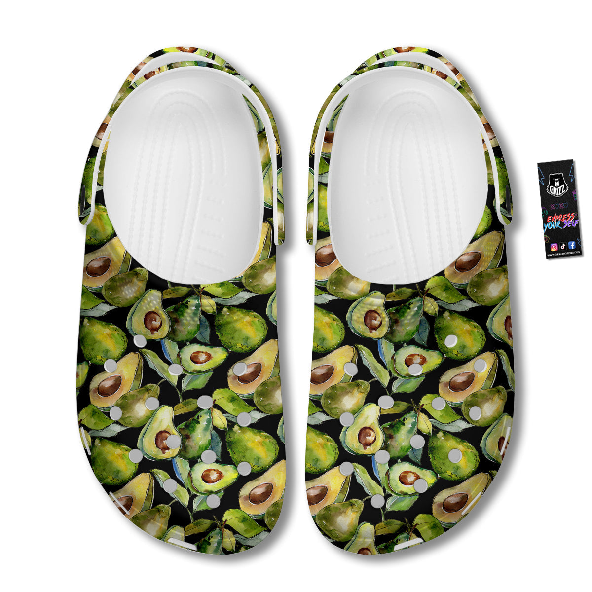 Avocado Watercolor Print Pattern Clog-grizzshop