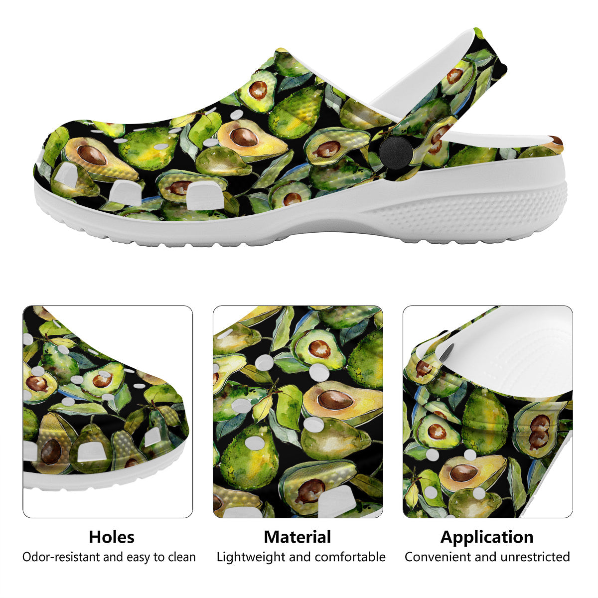 Avocado Watercolor Print Pattern Clog-grizzshop