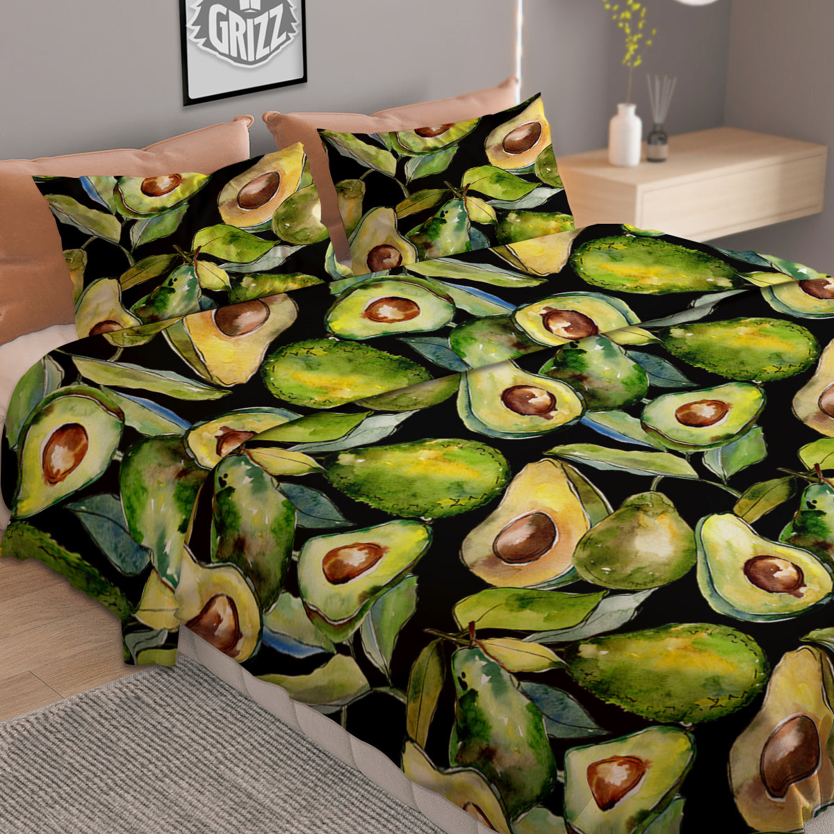 Avocado Watercolor Print Pattern Duvet Cover Bedding Set