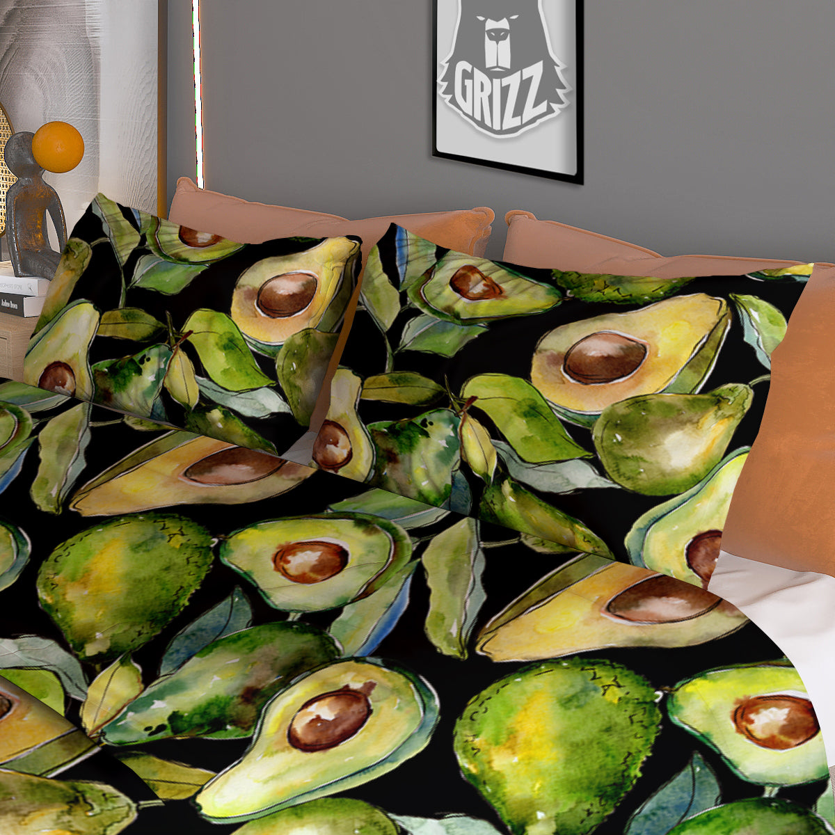 Avocado Watercolor Print Pattern Duvet Cover Bedding Set