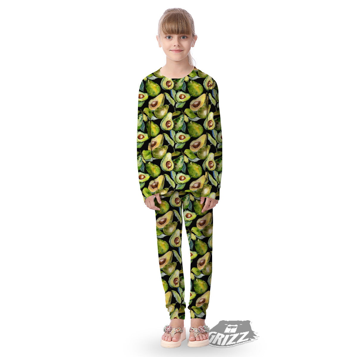 Avocado Watercolor Print Pattern Kid's Pajamas-grizzshop