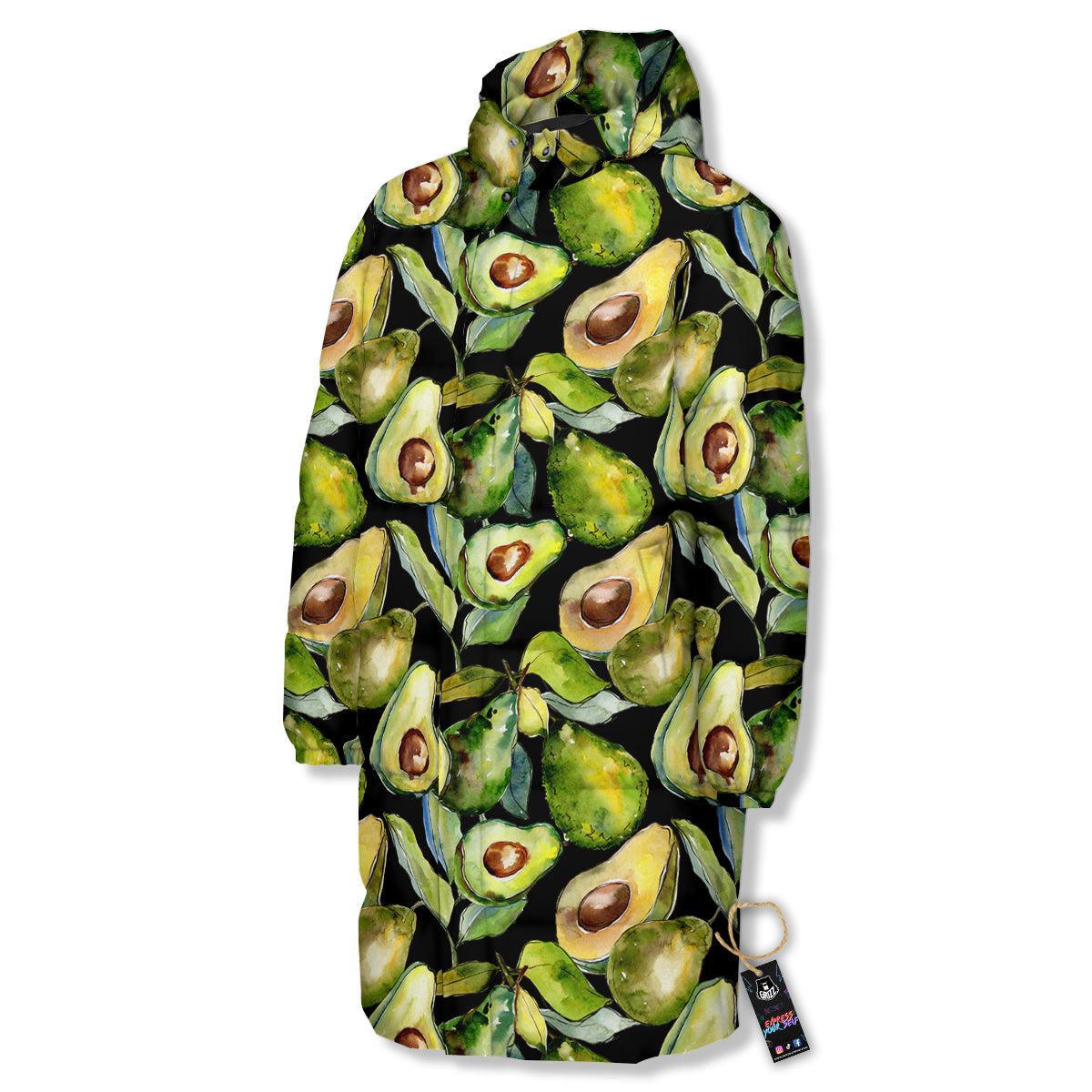 Avocado Watercolor Print Pattern Long Down Jacket-grizzshop