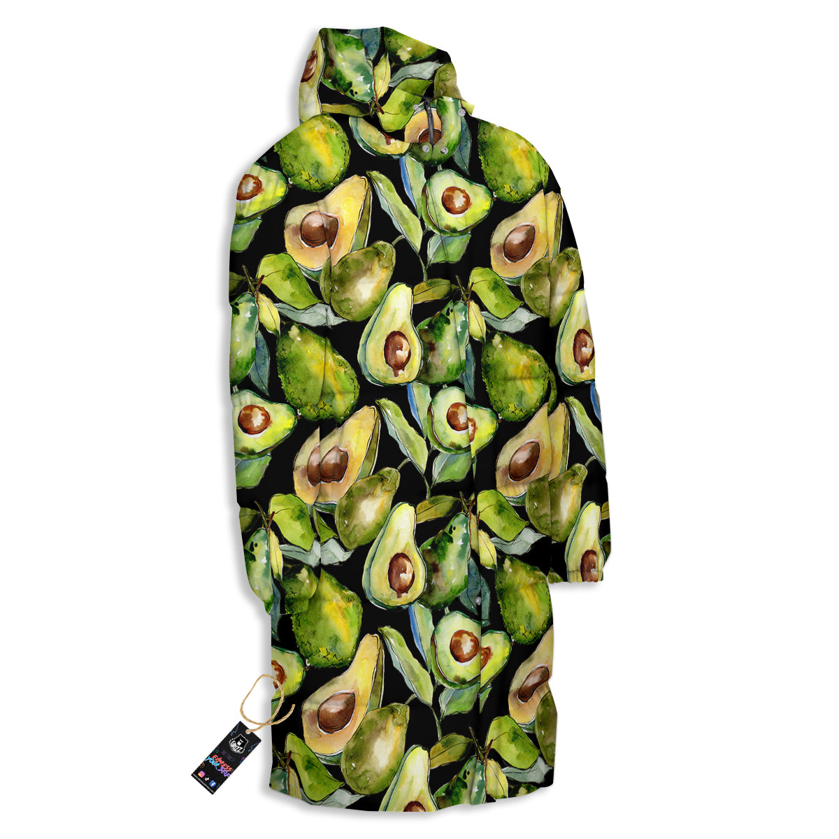 Avocado Watercolor Print Pattern Long Down Jacket-grizzshop