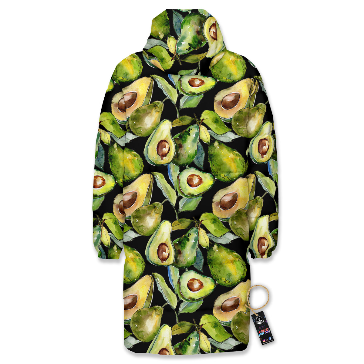 Avocado Watercolor Print Pattern Long Down Jacket-grizzshop