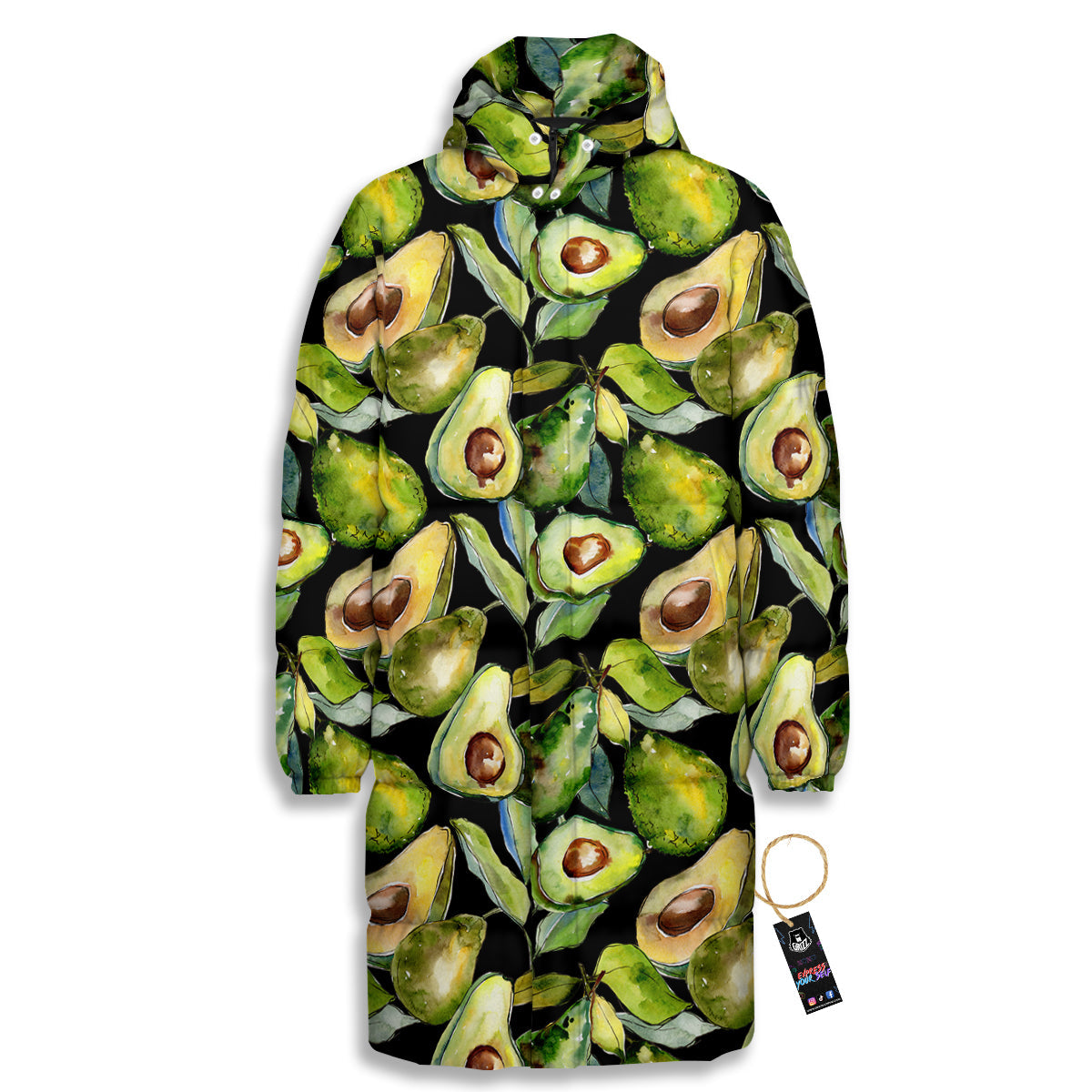 Avocado Watercolor Print Pattern Long Down Jacket-grizzshop