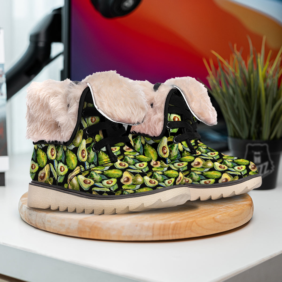 Avocado Watercolor Print Pattern Snow Boots-grizzshop