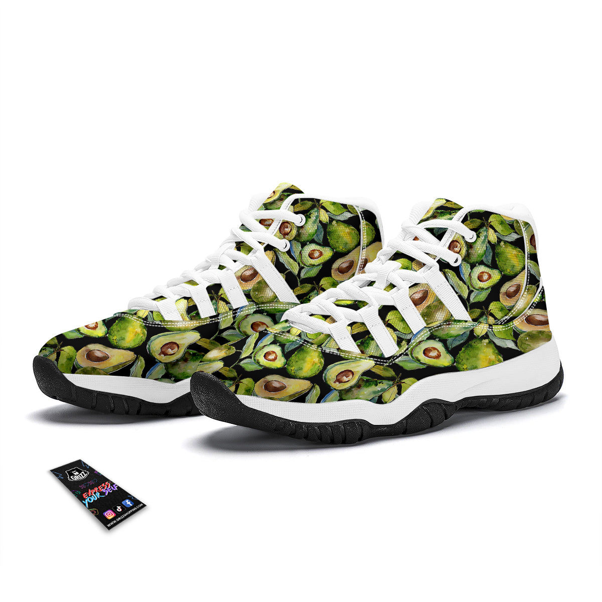 Avocado Watercolor Print Pattern White Bball Shoes-grizzshop