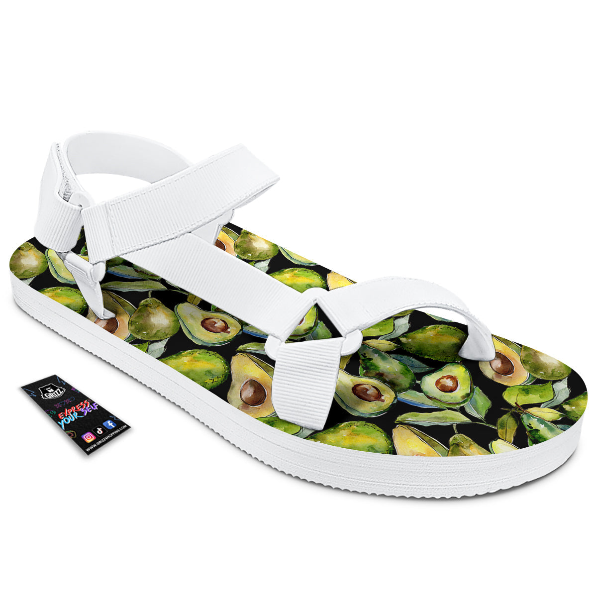 Avocado Watercolor Print Pattern White Open Toe Sandals-grizzshop