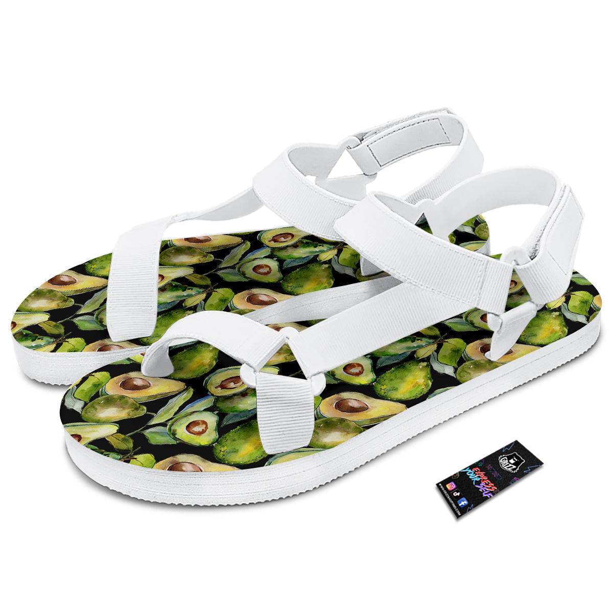 Avocado Watercolor Print Pattern White Open Toe Sandals-grizzshop