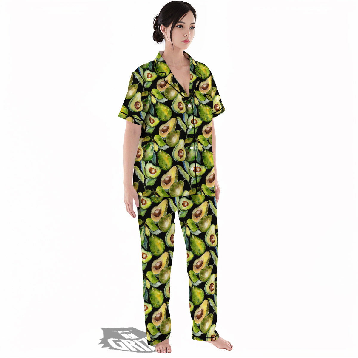 Avocado Watercolor Print Pattern Women's Pajamas Set-grizzshop