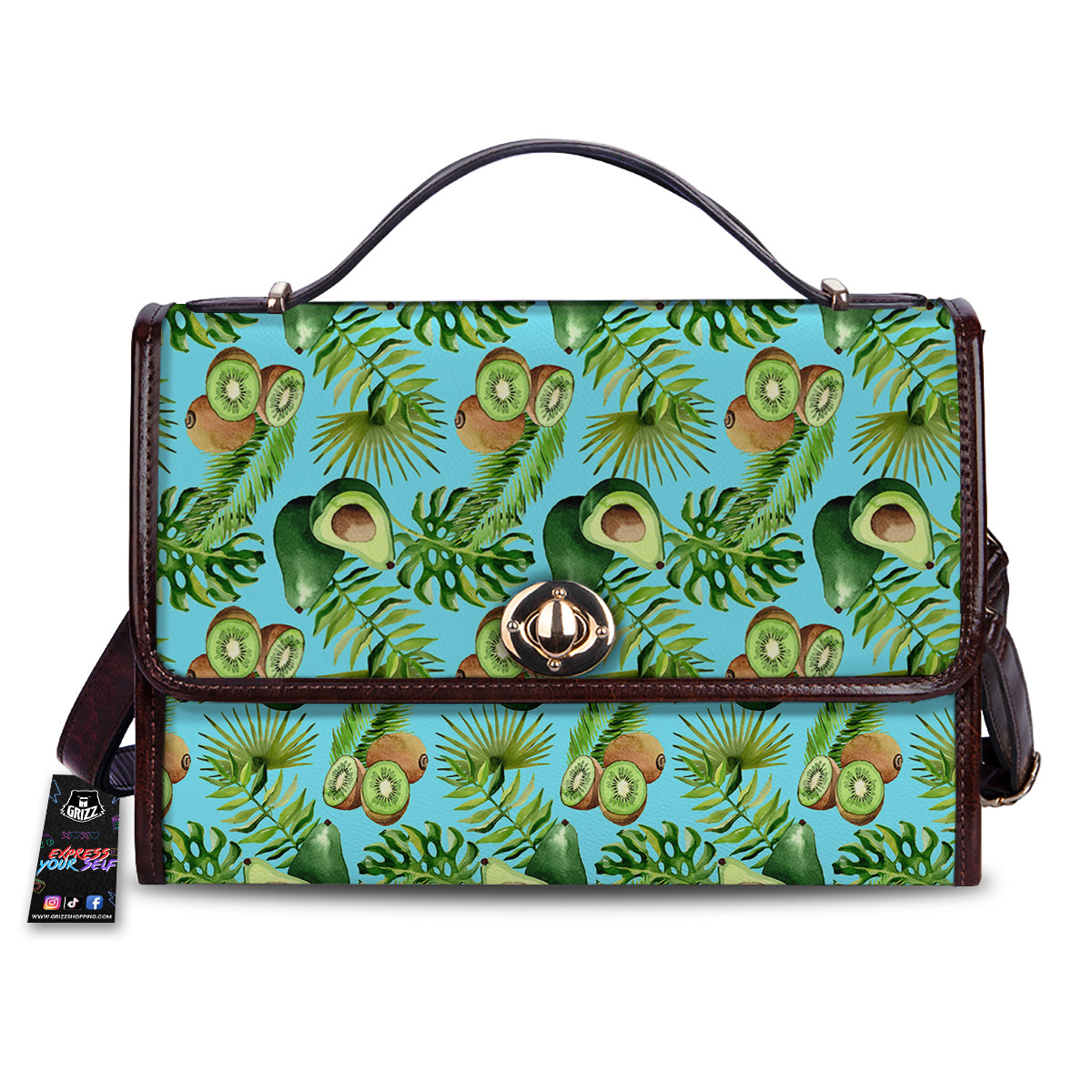 Avocado And Watercolor Kiwi Print Pattern Women's Satchel Bag