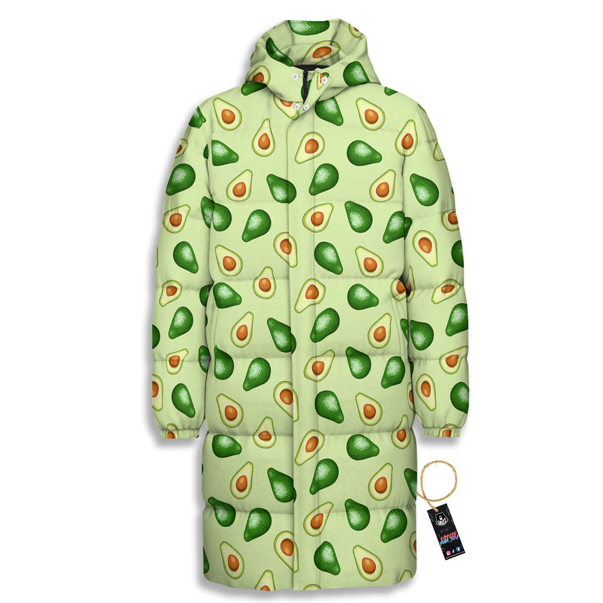 Avocado Half Cut Print Long Down Jacket