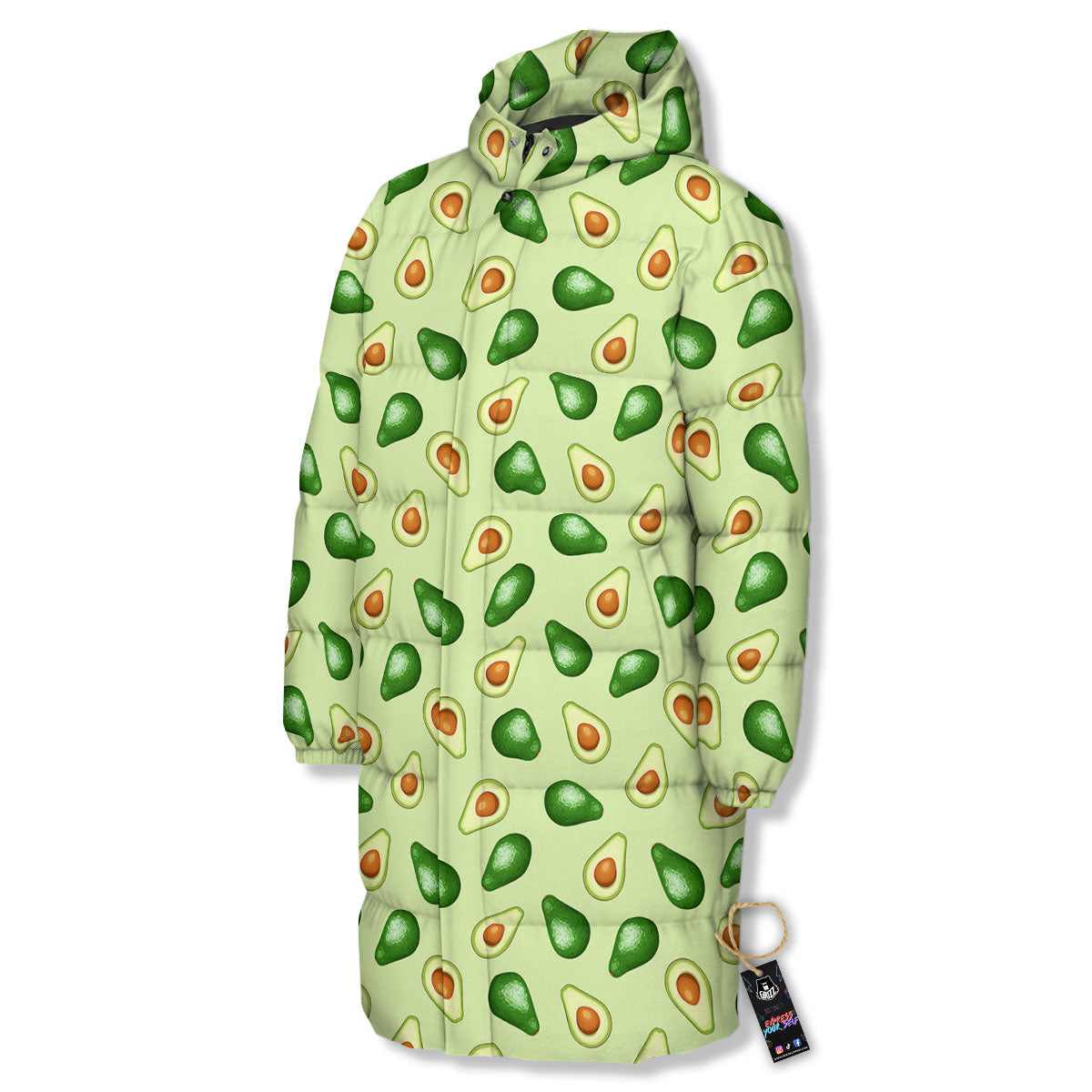 Avocado Half Cut Print Long Down Jacket