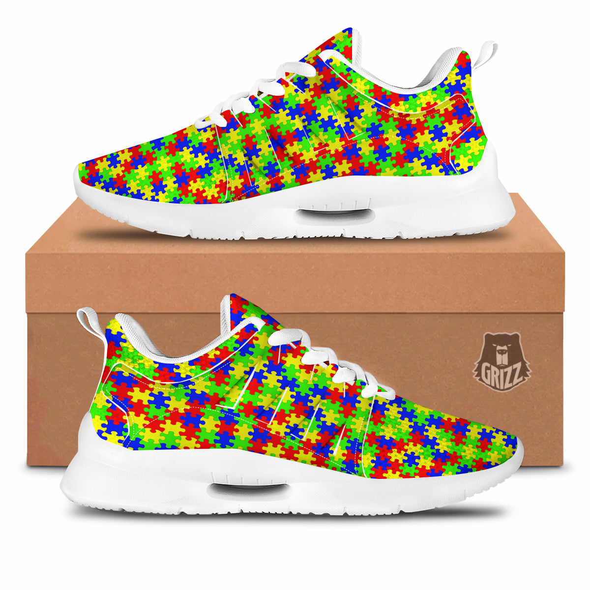 Awareness Jigsaw Colorful Autism Print Tennis Shoes-grizzshop