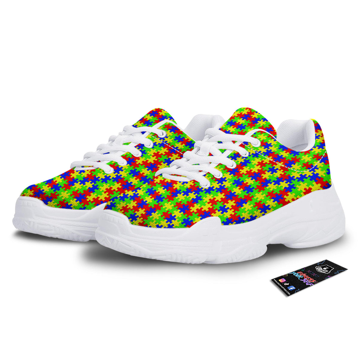 Awareness Jigsaw Colorful Autism Print White Chunky Shoes-grizzshop