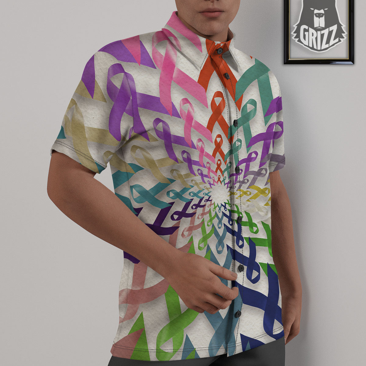 Awareness Mandala Cancer Print Untucked Shirts-grizzshop