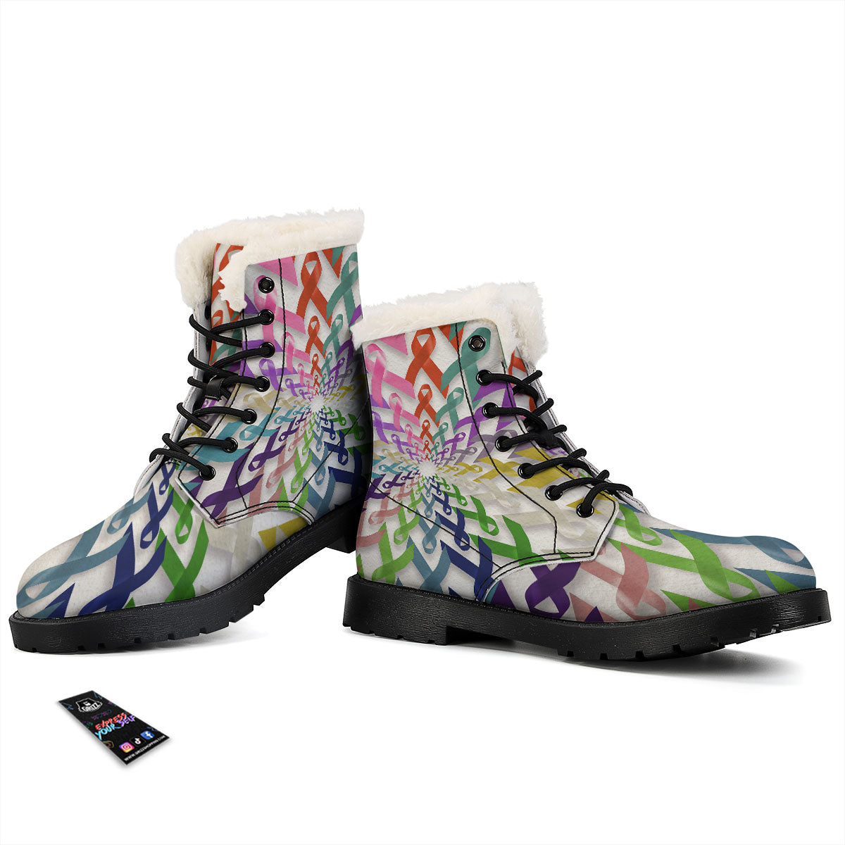 Awareness Mandala Cancer Print Winter Boots-grizzshop
