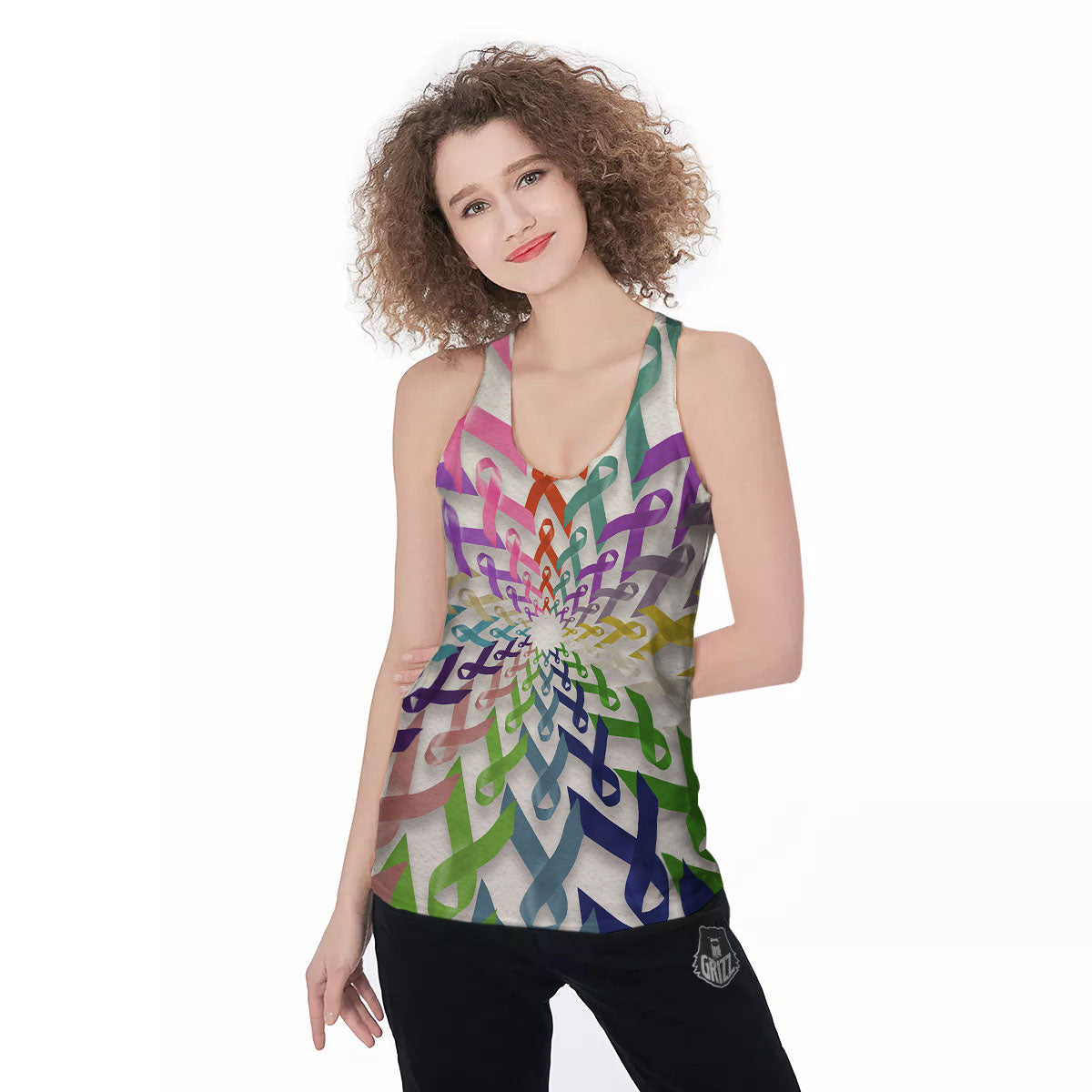 Awareness Mandala Cancer Print Women's Racerback Tank Top-grizzshop