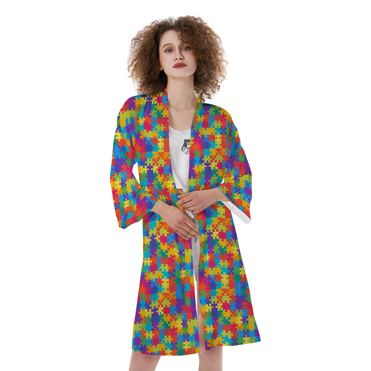 Awareness Puzzle Colorful Autism Print Kimono-grizzshop